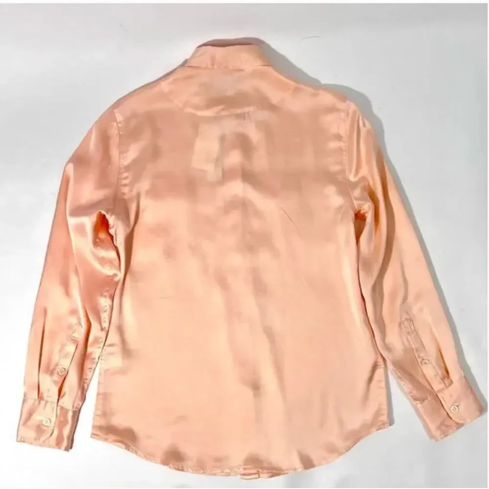 NWT J. CREW Iced Peach Blythe Button Down Silk Shirt 2 Pocket Blouse Women's 12